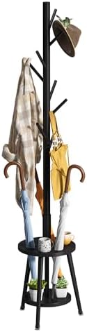 Freestanding Coat Rack with Umbrella Organizer Tray Bamboo Coat Tree Rack with 8 Hook Stand for Clothes Bag Hats Entryway Hanger Stand(Black) by FILWH