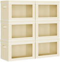 Homsorout Collapsible & Stackable Fabric Storage Bins with Front Window, 6 Pack for Closet, Bedroom, Nursery, Home & Office, Beige, 14.9 x 9.8 x 9.8 Inches by Homsorout
