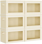 Homsorout Collapsible & Stackable Fabric Storage Bins with Front Window, 6 Pack for Closet, Bedroom, Nursery, Home & Office, Beige, 14.9 x 9.8 x 9.8 Inches by Homsorout