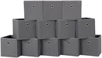 Foldable Storage Cubes Bins ,11 Inch Cloth Storage Cube Fabric Storage Box Cubes Organizer Baskets with Dual Handles for Home Organizer Set of 12 (Grey) by NieEnjoy