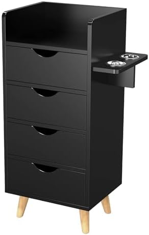 OmySalon 4 -Layer Salon Storage Cabinet,Beauty Barber Salon Styling Station Organizer Equipment,Hair Stylist Station Set with 2 Hair Dryer Holders，4 Drawers and Raised Table Legs, Black by OmySalon