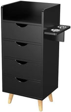 OmySalon 4 -Layer Salon Storage Cabinet,Beauty Barber Salon Styling Station Organizer Equipment,Hair Stylist Station Set with 2 Hair Dryer Holders，4 Drawers and Raised Table Legs, Black by OmySalon