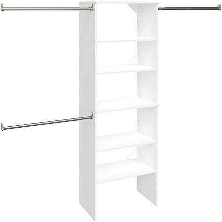 ClosetMaid SuiteSymphony Wood Closet Organizer System, 25-Inch Starter Kit with Tower and 3 Hang Rods and Shelving, Adjustable Shelves, Customizable Insert, Reach-in or Walk-in Closets, Pure White by Unknown