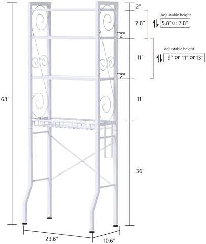 Aduanbang 4 Tier Over The Toilet Storage Rack, Bathroom Organizer Shelf with Basket, Adjustable Shelves, Freestanding Space Saver for Small Bathrooms (White) - Image 2