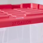 2 Pack 27 Gallon Clear Plastic Storage Bin With Red Snap Lid, Stackable And Nestable Tote With Built-in Handles, Organizer Container For Garage Closet Dorm Household Holiday Decor Tough With - Image 4
