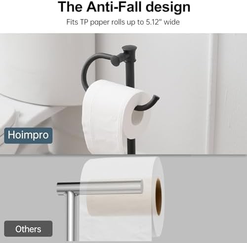Hoimpro Toilet Paper Holder Stand Free Standing Rolls Storage Matte Black - Image 4