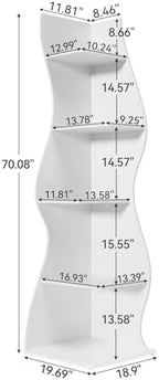LITTLE TREE 70-Inch Corner Shelf, Seaweed Shaped Etagere Display Bookshelf, Freestanding 5-Tier Wall Shelves for Small Spaces, Bedroom, Living Room, 2 Pack, White - Image 3