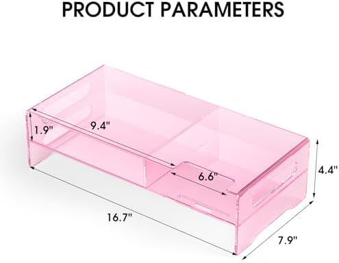 Pink Acrylic Monitor Riser, 2-Tier Desk Computer Stand With Storage & Phone Holder - Image 7