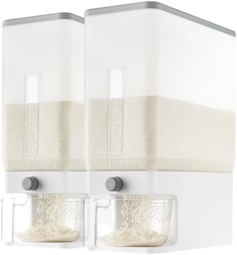 Lifewit Rice Container 29 Lbs, One-Press Dispenser with Measuring Cup 2 Pcs by Lifewit