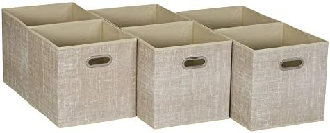 Household Essentials 6 Pack Fabric Storage Bins with Handle, Tan Mix by HouseholdEssentials