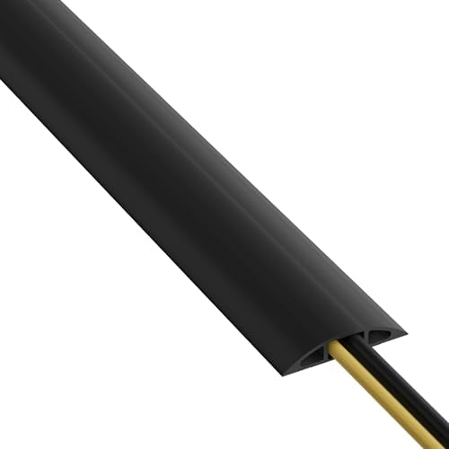 D-Line 30ft Floor Cord Cover, Floor Cable Protector, Extension Cord Cover, Protect Wires & Prevent Cable Trips, Cable Management Solution - Cord Cavity = 0.63" (W) x 0.31" (H) - Black by CleanItSupply