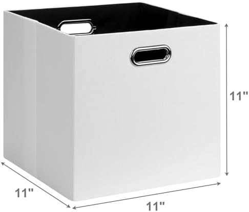 Posprica 11x11 Storage Cubes, Collapsible Storage Bins with Dual Handles, Fabric Foldable Storage Boxes Basket for Closet Shelf Cabinet Bookcase Organization, Set of 4, White - Image 2