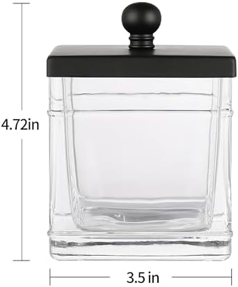 Glass Cotton Jar Holder 2 Pack– Matte Black Lid, Elegant Bathroom Storage Canister for Qtips, Cotton Balls, Floss, Makeup Organizer, Vanity & Bathroom Organization - Image 2