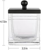Glass Cotton Jar Holder 2 Pack– Matte Black Lid, Elegant Bathroom Storage Canister for Qtips, Cotton Balls, Floss, Makeup Organizer, Vanity & Bathroom Organization - Image 2