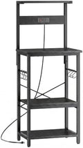 SUPERJARE 4 Tier Bakers Rack with Power Outlets, Microwave Stand with Adjustable Shelf, Kitchen Shelf Organizer for Small Space, Coffee Bar with 6 S Hooks, Kitchen Storage Rack, Black by SUPERJARE