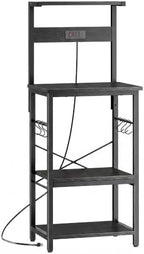 SUPERJARE 4 Tier Bakers Rack with Power Outlets, Microwave Stand with Adjustable Shelf, Kitchen Shelf Organizer for Small Space, Coffee Bar with 6 S Hooks, Kitchen Storage Rack, Black by SUPERJARE