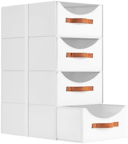 Homsorout Closet Organizers and Storage - Large Stackable Storage Bins with Drawer, Fabric Bins for Organization, Collapsible Storage Drawers Organizer for Bedroom, Living Room, 4 Pack, White by Homsorout