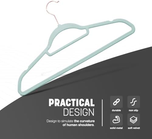 KEPLIN Velvet Hangers 30 Pack - Non-Slip Clothes Hangers with Tie Bar & 360° Hook - Durable & Sturdy, Space-Saving Wardrobe Organisers for Suits, Jackets & Clothes- Home Storage Solution (Mint Green) - Image 3