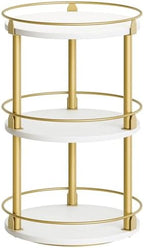 Yatiney 3-Tier Lazy Susan, Rotating Spice Rack, Spinning Organizer, Industrial Turntable Spice Rack for Cabinet, Kitchen Countertop, Pantry, White and Gold SR23DW by Yatiney