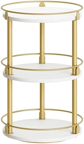 Yatiney 3-Tier Lazy Susan, Rotating Spice Rack, Spinning Organizer, Industrial Turntable Spice Rack for Cabinet, Kitchen Countertop, Pantry, White and Gold SR23DW by Yatiney
