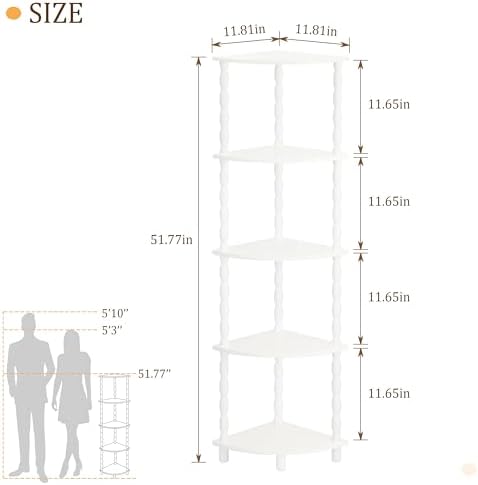 MaxSmeo Corner Bookshelf, 5-Tier Corner Shelf Stand, Modern Corner Plant Shelves with Storage, for Bedroom, Bathroom, Kitchen, Living Room (White) - Image 3