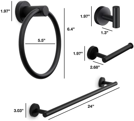 Marmolux Acc - 4 Piece Matte Black Bathroom Hardware Set - Towel Rack Set, Towel Holder & Wall Mounted Fixtures - Stainless Steel Matte Black Accessories - Image 5