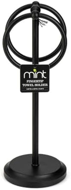 J&V TEXTILES Steel Towel Rack Holder Stand with 2 Hanging Rings for Bathroom Vanity Countertops - Space Saving Hand Towel Holder (Matte Black) - Image 3