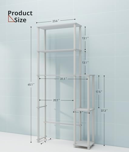 Toilet Storage Rack, 5-Tier Behind Toilet Storage with Side Racks Above Toilet Organizer for Bathroom Balcony Laundry, White - Image 2
