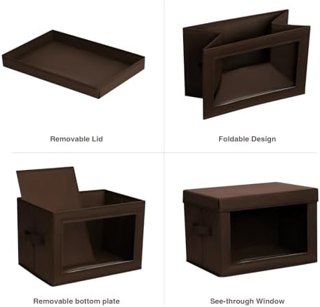 Homsorout Foldable Storage Boxes with Clear Window - Clothes Organizers and Decorative Bins with Lid, Fabric Storage Cube, Baskets for Shelves, Yarn, Home, Brown, 3 Pack - Image 7