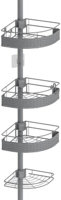 Rubbermaid Tension Pole Corner Shower Caddy: 4-Tier Bathroom Organizer Shelves, No Drill Installation for Renters, Apartments, Dorms, Family Bathroom, Adjustable 60-108 Inch, Gray by Rubbermaid