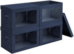 Homsorout Organizing Bins with Lid - 4 Pack Foldable Clear Window Storage Bins, Large Storage Boxes with Handles, Storage Containers for Clothes, Towel, Blanket, Sheet, Navy Blue by Homsorout