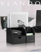 VLANDO 2 Pcs PU Leather Desk Caddy Set with Drawer,Pen Holder - Image 6