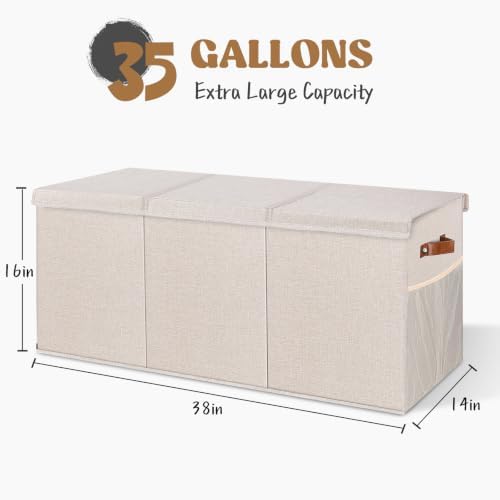 Extra Large Toy Box with Lids, Collapsible Storage Bin, 38"x16"x14",Beige - Image 2