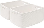 2 Pack Large Storage Basket for Organizing, 17.5"x13"x7" Woven Basket for Shelves, Closet Cube Storage Bins with Wrapped Handle, Cotton Rope Baskets for Kitchen, Clothes, Toys(Off White) by Degeyoyo
