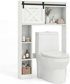 GIANTEX Over The Toilet Storage Cabinet - Freestanding Bathroom Organizer with Sliding Barn Door & Storage Shelves, Multifunctional Bathroom Toilet Rack for Bathroom, Restroom, Laundry (White) by Giantex
