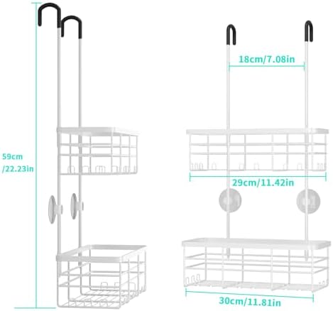 HapiRm Hanging Shower Caddy Organizer - No Drilling Shower Organizer with Hooks, Rustproof & Waterproof 304 Stainless Steel Bathroom Shelves - White - Image 6