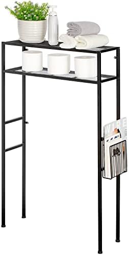 MyGift 2-Tier Over The Toilet Storage Rack, Over Toilet Bathroom Organizer, Freestanding Above Toilet Shelf with Removable Magazine Holder Basket, Black Metal Cabinet for Laundry Space Saver - Image 5