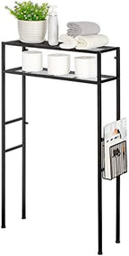 MyGift 2-Tier Over The Toilet Storage Rack, Over Toilet Bathroom Organizer, Freestanding Above Toilet Shelf with Removable Magazine Holder Basket, Black Metal Cabinet for Laundry Space Saver - Image 5