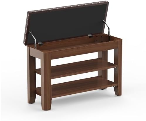 Shoe Bench for Entryway, Solid Rubberwood Shoe Bench with Hidden Storage, Adjustable 2-Tier Shelves & Soft PU Leather Seat, Shoe Rack Durable Easy Assembly for Hallway or Bedroom - Brown, 31.5" by Rosedate