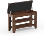 Shoe Bench for Entryway, Solid Rubberwood Shoe Bench with Hidden Storage, Adjustable 2-Tier Shelves & Soft PU Leather Seat, Shoe Rack Durable Easy Assembly for Hallway or Bedroom - Brown, 31.5" by Rosedate