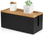 Bivvclaz Cable Management Box Medium, Wooden Cord Organizer Box for Desk, Floor, Office to Hide Extension Cords Power Stripes Surge Protectors Chargers Wires, Black by Bivvclaz