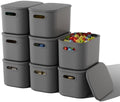 ORGIDOL 8 Pack Dark Grey Storage Bins with Lids Stackable Storage Container for Organizing, Storage Boxes with Handle for Shelves, Cute Organizer Bins for Craft, Snacks, 9.85x6.9x5.7 inch by ORGIDOL