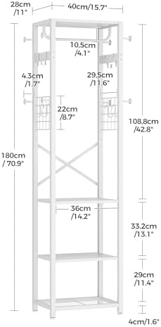 CHOEZON Coat Rack with Shelves, Freestanding Hall Tree, Coat Tree with 16 Hooks and Hanging Rail, Industrial Clothes Stand for Entryway, Hallway, Bedroom, White TYM18WB - Image 6