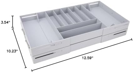 TOPINCN 2 Tier Collapsible Multi Level Drawer Organizer Tray, Folding Smart Drawer Storage, Expandable for Makeup, Jewelry, Silverware, Utensils, Kitchen Office Supplies (Gray) - Image 2