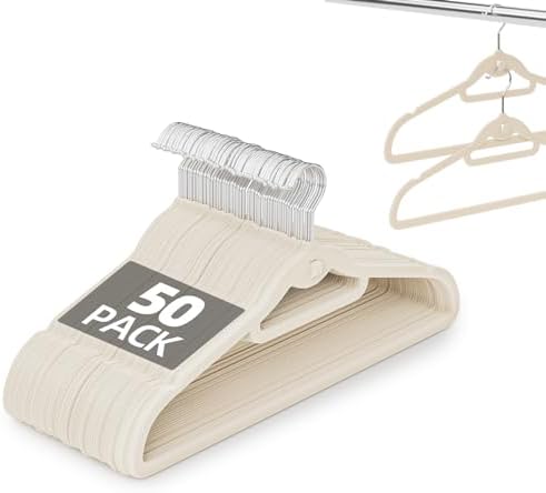 Velvet Stackable Hangers 50 Pack Space Saving Cascading Hook Ivory by Fotoumgl