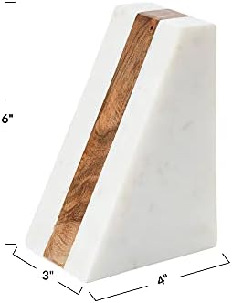 Main + Mesa Marble Geometric Bookends with Wood Inlay, White - Image 4