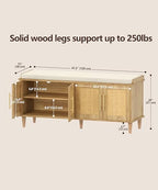 Akxomel 47.2" Rattan Shoe Storage Bench 4 Doors Wooden Entryway Bench Oak - Image 3