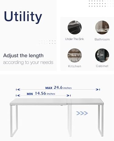 Nxconsu Expandable Cabinet Shelf, Shelf Riser for Cabinets, 11.8" White - Image 5
