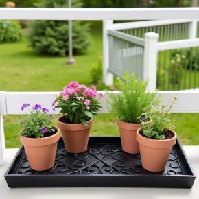 Medium Rubber Boot Tray with Raised Scrollwork, 2" Deep Mud & Water Catcher for Shoes, Pets & Plants – Black - Image 4