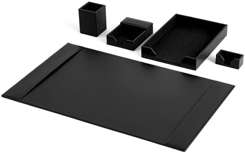 Sayglossy 5 Piece Leather Desk Pad Set with Side Rails 30"x18" Desk Blotter Protector, Letter Tray, Pen Cup, Sticky Note Clip, Name Card Holder, Executive Office Organizer Accessories Workplace(Black) by Sayglossy